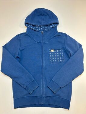 G-Star Raw Indigo Blue High Funnel Neck Full Zip Geometric Print Pocket Hoodie